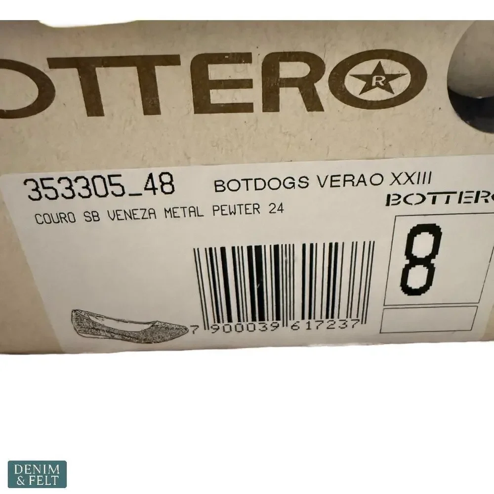 Bottero Venezia Metal Pewter Leather Flats Women’s Size 8 Comfort‎ Shoes NEW